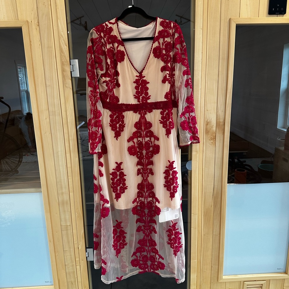 Elegant Red Floral Dress